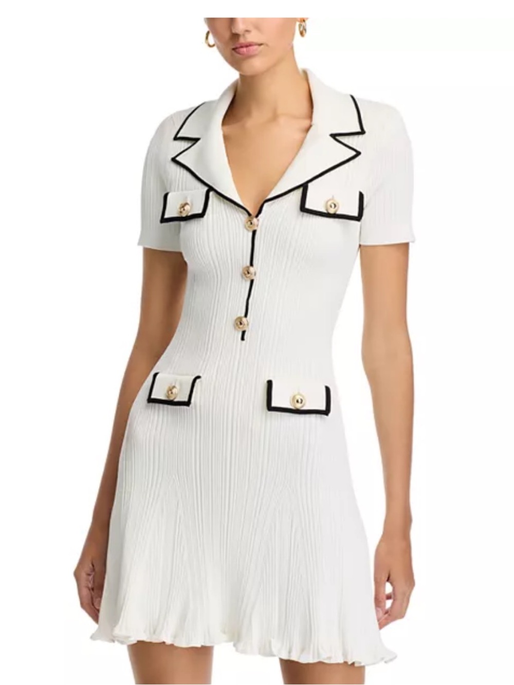 Self-Portrait white rib-knit mini dress